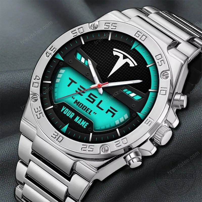Tesla Custom Name Black and Blue Luxury Stainless Steel Watch 23 Tesla Custom Name Black and Blue Luxury Stainless Steel Watch