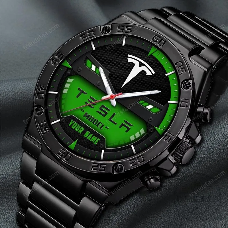 Tesla Custom Name Black and Blue Luxury Stainless Steel Watch 24 Tesla Custom Name Black and Blue Luxury Stainless Steel Watch