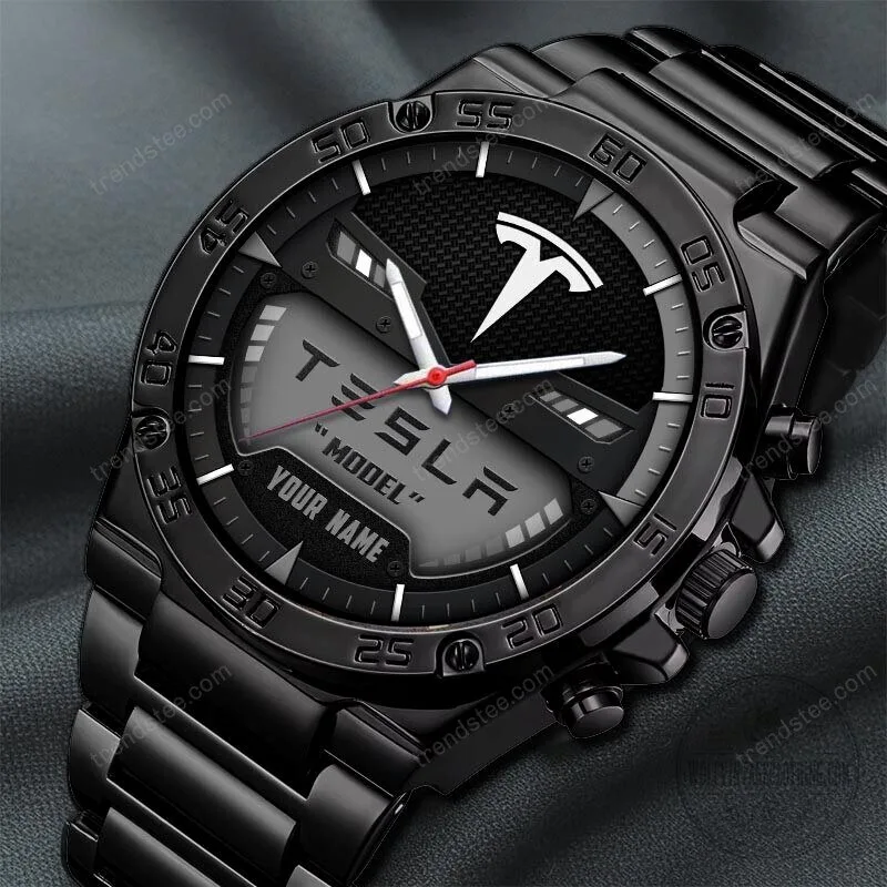 Tesla Custom Name Black and Blue Luxury Stainless Steel Watch 26 Tesla Custom Name Black and Blue Luxury Stainless Steel Watch