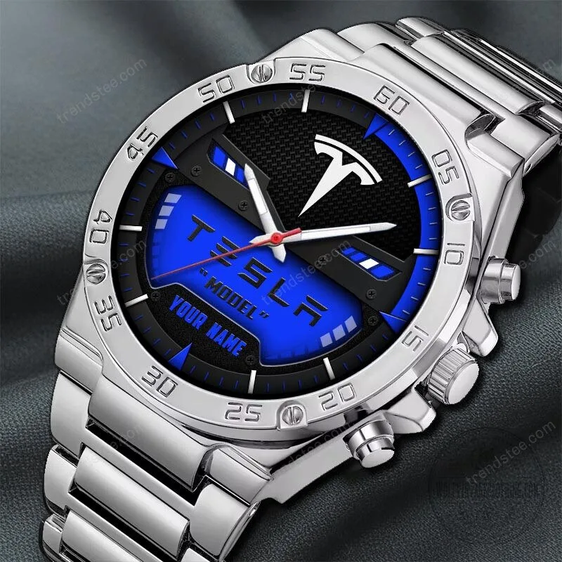 Tesla Custom Name Black and Blue Luxury Stainless Steel Watch 33 Tesla Custom Name Black and Blue Luxury Stainless Steel Watch