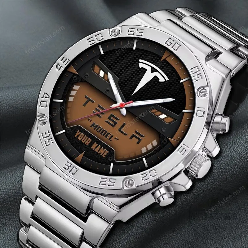 Tesla Custom Name Black and Blue Luxury Stainless Steel Watch 35 Tesla Custom Name Black and Blue Luxury Stainless Steel Watch
