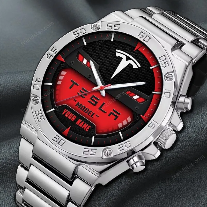 Tesla Custom Name Black and Blue Luxury Stainless Steel Watch 36 Tesla Custom Name Black and Blue Luxury Stainless Steel Watch