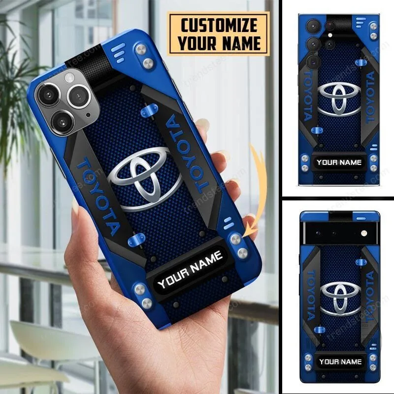 Toyota Custom Name Blue Carbon Fiber Style Personalized Phone Case
