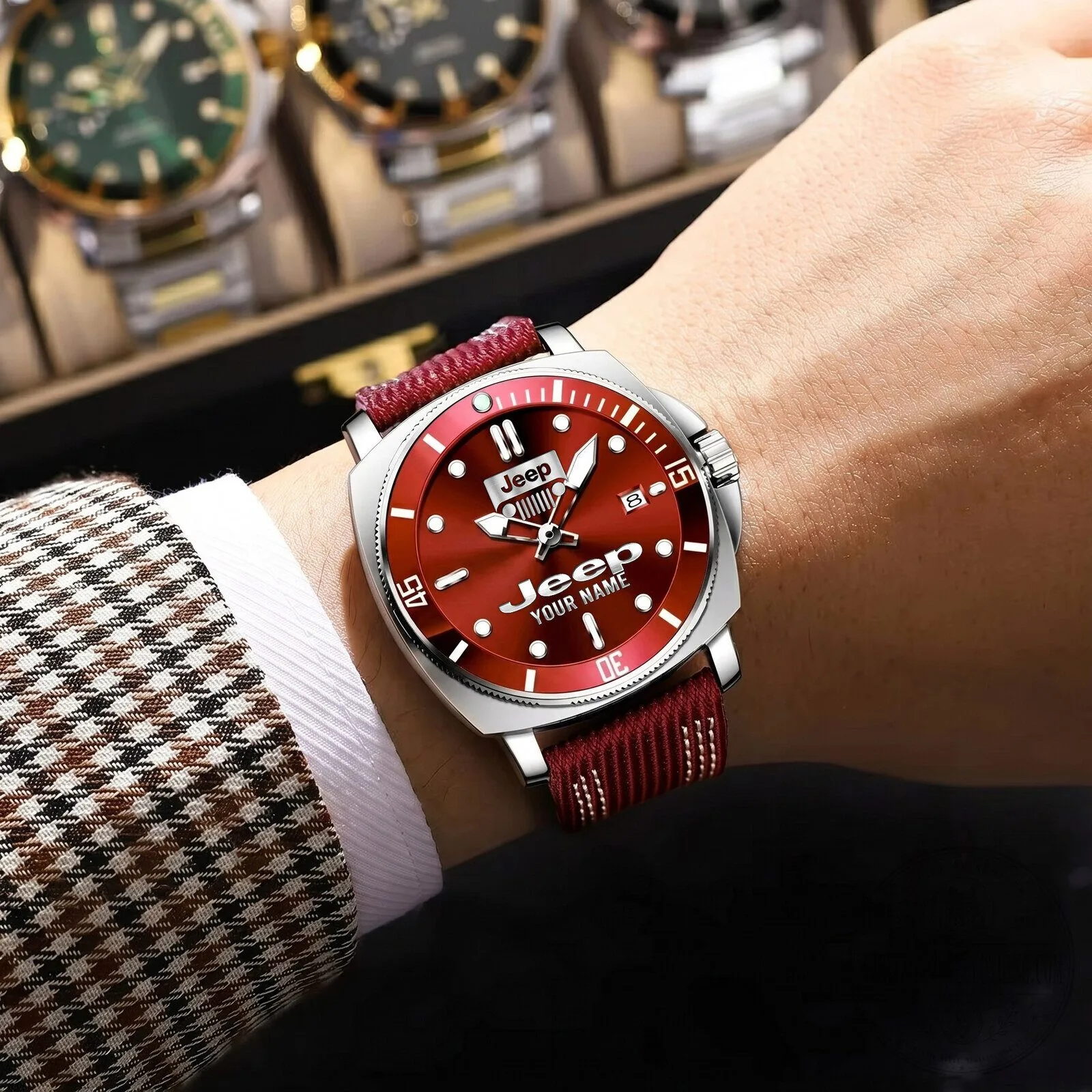Jeep Red Dial Custom Name Luxury Sport Watch for Men 22 Jeep Red Dial Custom Name Luxury Sport Watch for Men