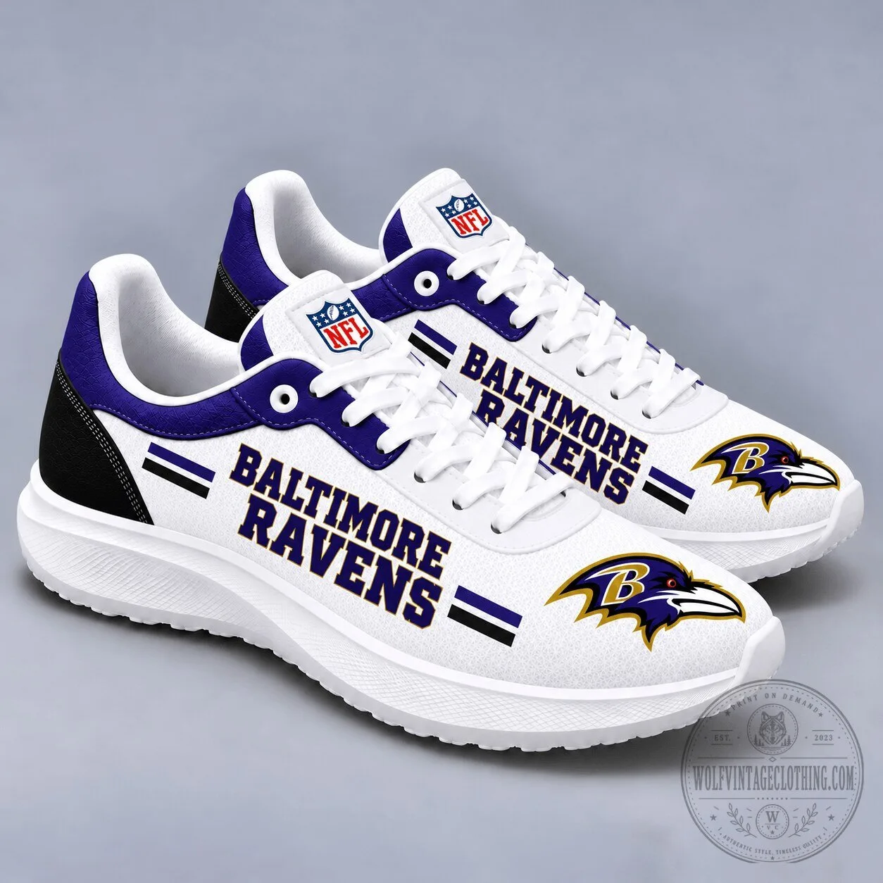 Baltimore Ravens NFL Team Logo White Sports Sneakers for Men and Women 3 Baltimore Ravens NFL Team Logo White Sports Sneakers for Men and Women