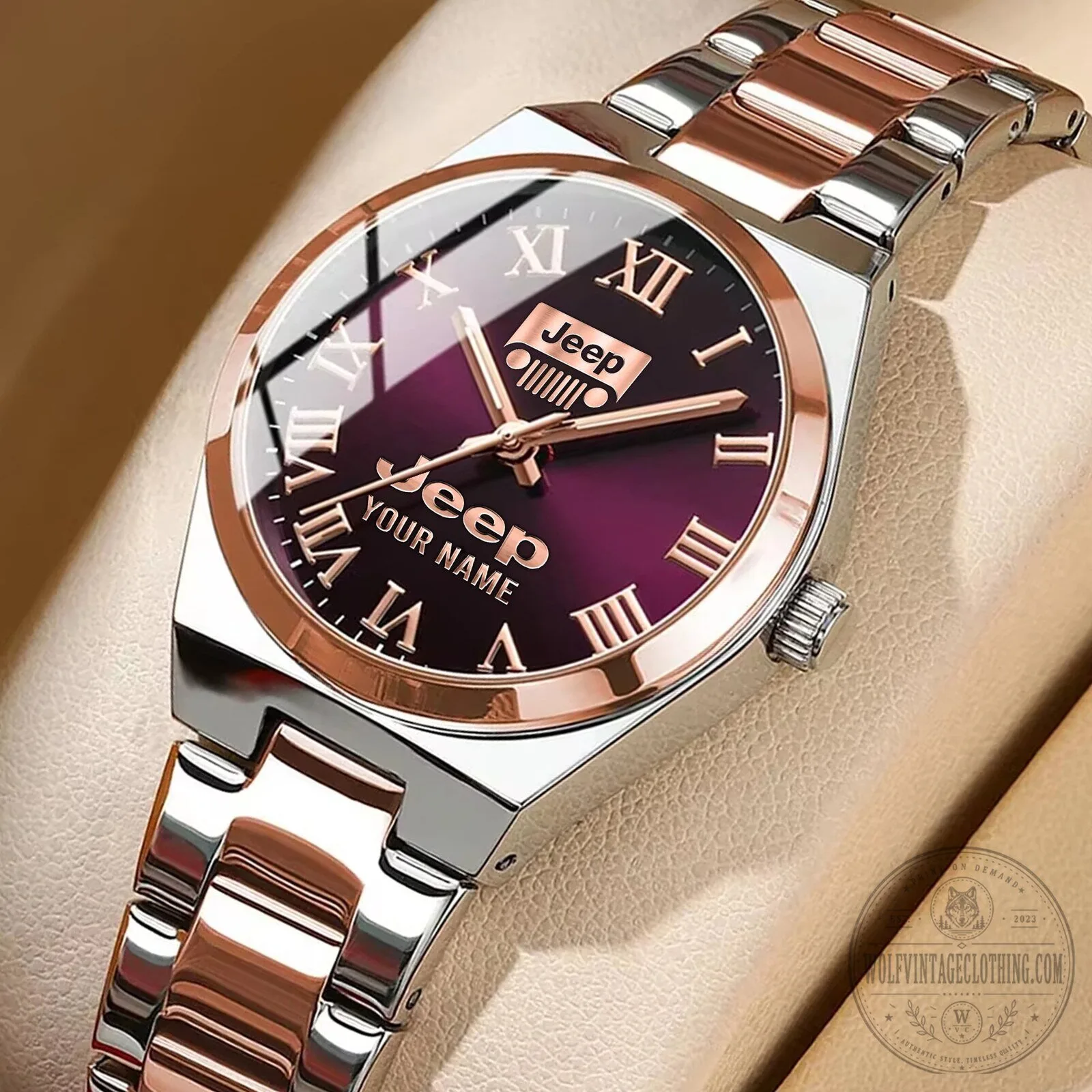 Jeep Custom Name Classic Design Women's Rose Gold and Silver Stainless Steel Watch 11 Jeep Custom Name Classic Design Women's Rose Gold and Silver Stainless Steel Watch