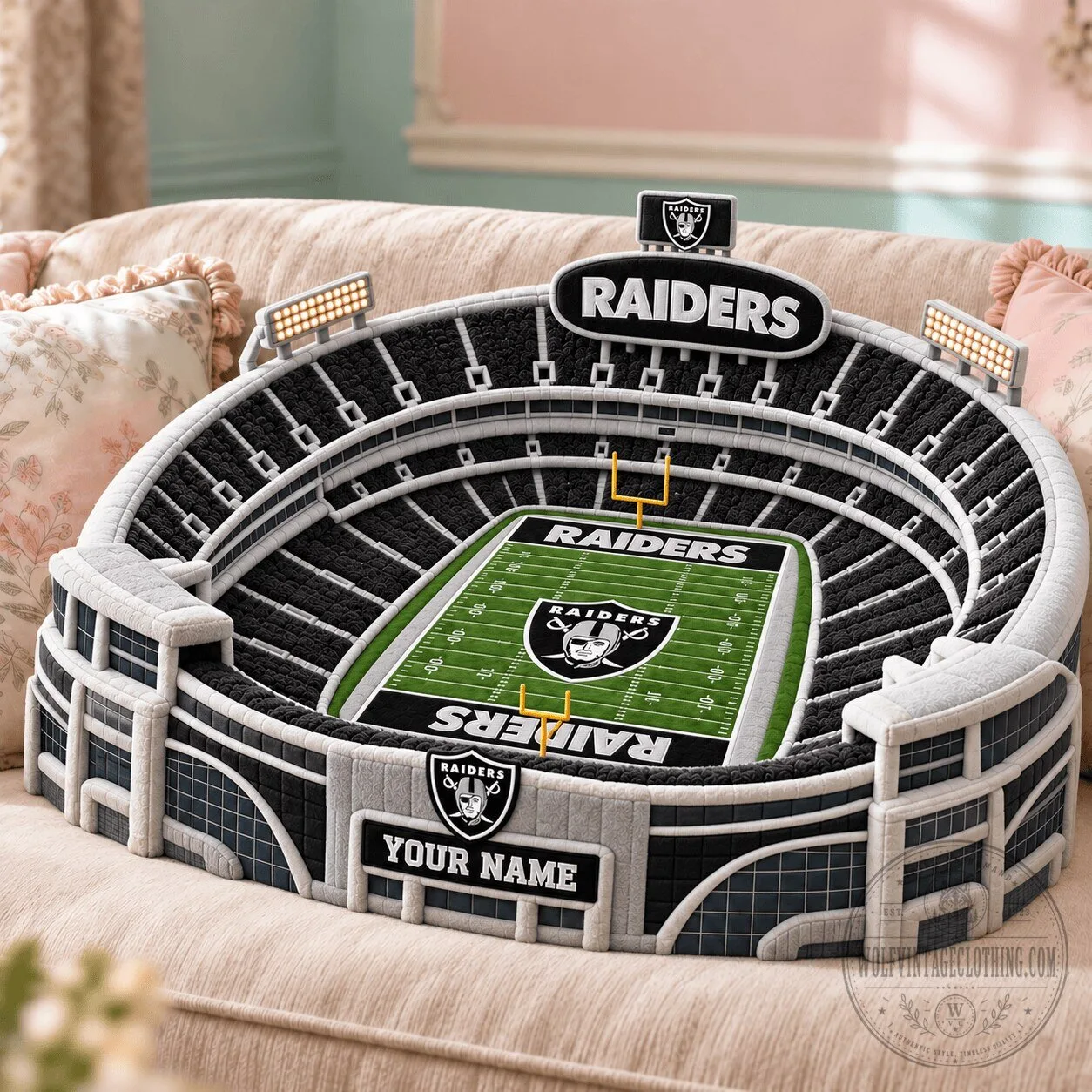 Las Vegas Raiders Allegiant Stadium Custom Name Football Field Pillow
