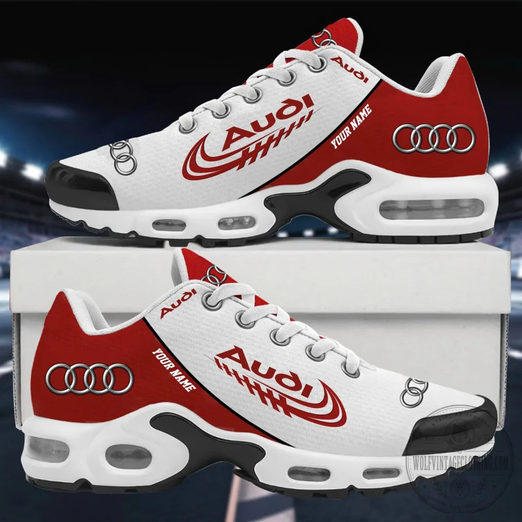 Audi Custom Name Red and White Elegant Design Sport Shoes Audi Custom Name Red and White Elegant Design Sport Shoes
