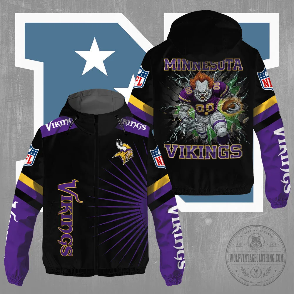 Minnesota Vikings Pennywise Horror Clown Football Player Windbreaker Jacket 2 Minnesota Vikings Pennywise Horror Clown Football Player Windbreaker Jacket