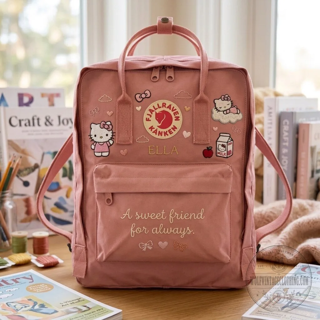 Hello Kitty Fjallraven Kanken Pink Embroidered Backpack with Custom Name
