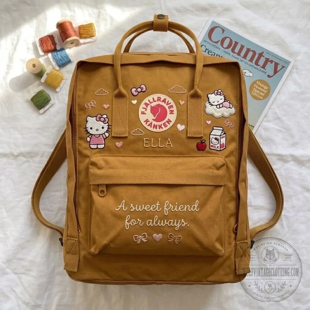Hello Kitty Fjallraven Kanken Pink Embroidered Backpack with Custom Name 12 Hello Kitty Fjallraven Kanken Pink Embroidered Backpack with Custom Name