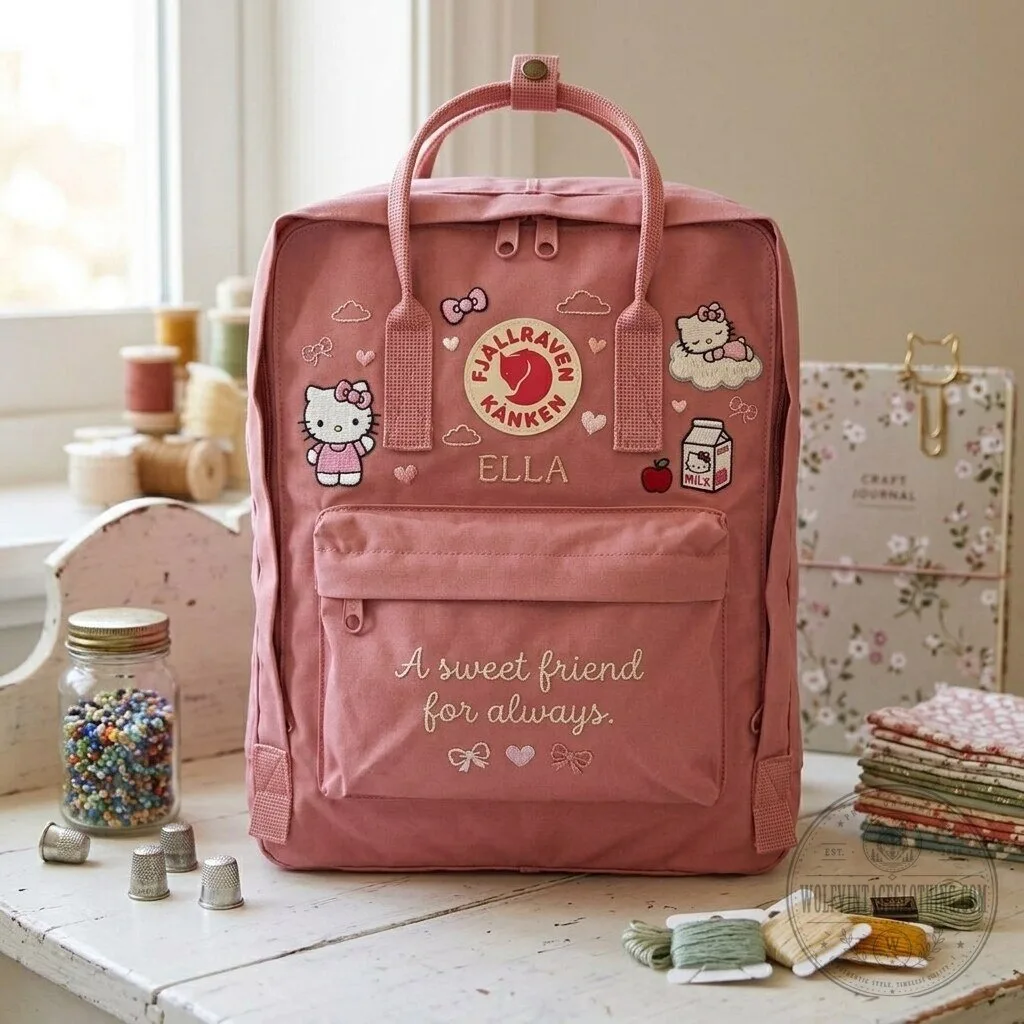 Hello Kitty Fjallraven Kanken Pink Embroidered Backpack with Custom Name 13 Hello Kitty Fjallraven Kanken Pink Embroidered Backpack with Custom Name