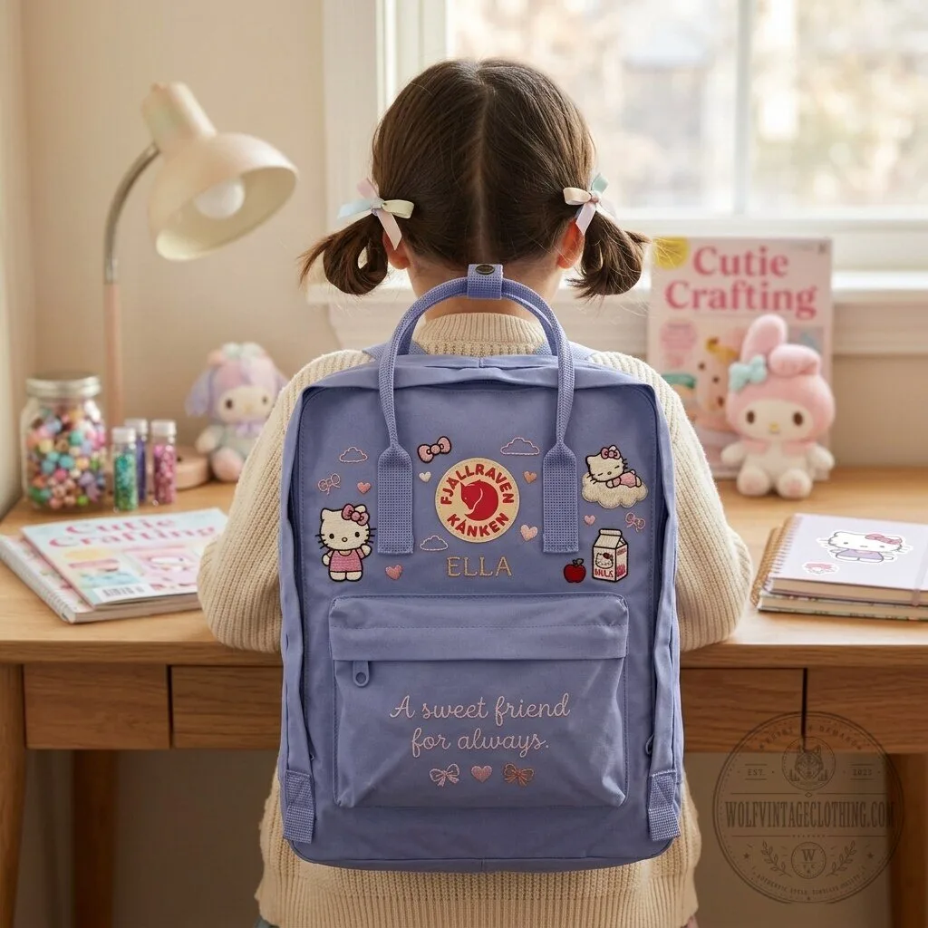 Hello Kitty Fjallraven Kanken Pink Embroidered Backpack with Custom Name 14 Hello Kitty Fjallraven Kanken Pink Embroidered Backpack with Custom Name