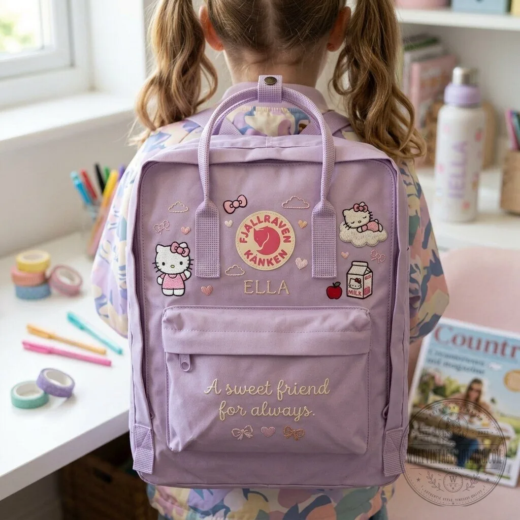 Hello Kitty Fjallraven Kanken Pink Embroidered Backpack with Custom Name 15 Hello Kitty Fjallraven Kanken Pink Embroidered Backpack with Custom Name