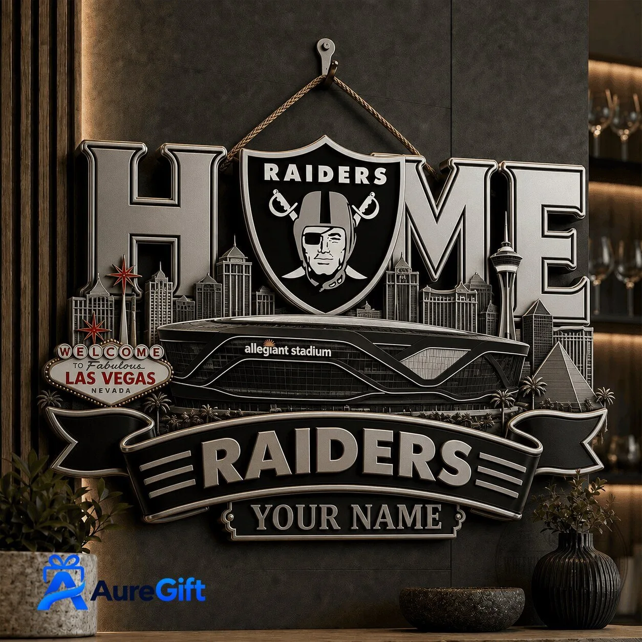 Las Vegas Raiders Allegiant Stadium Home Sign Personalized Wall Art