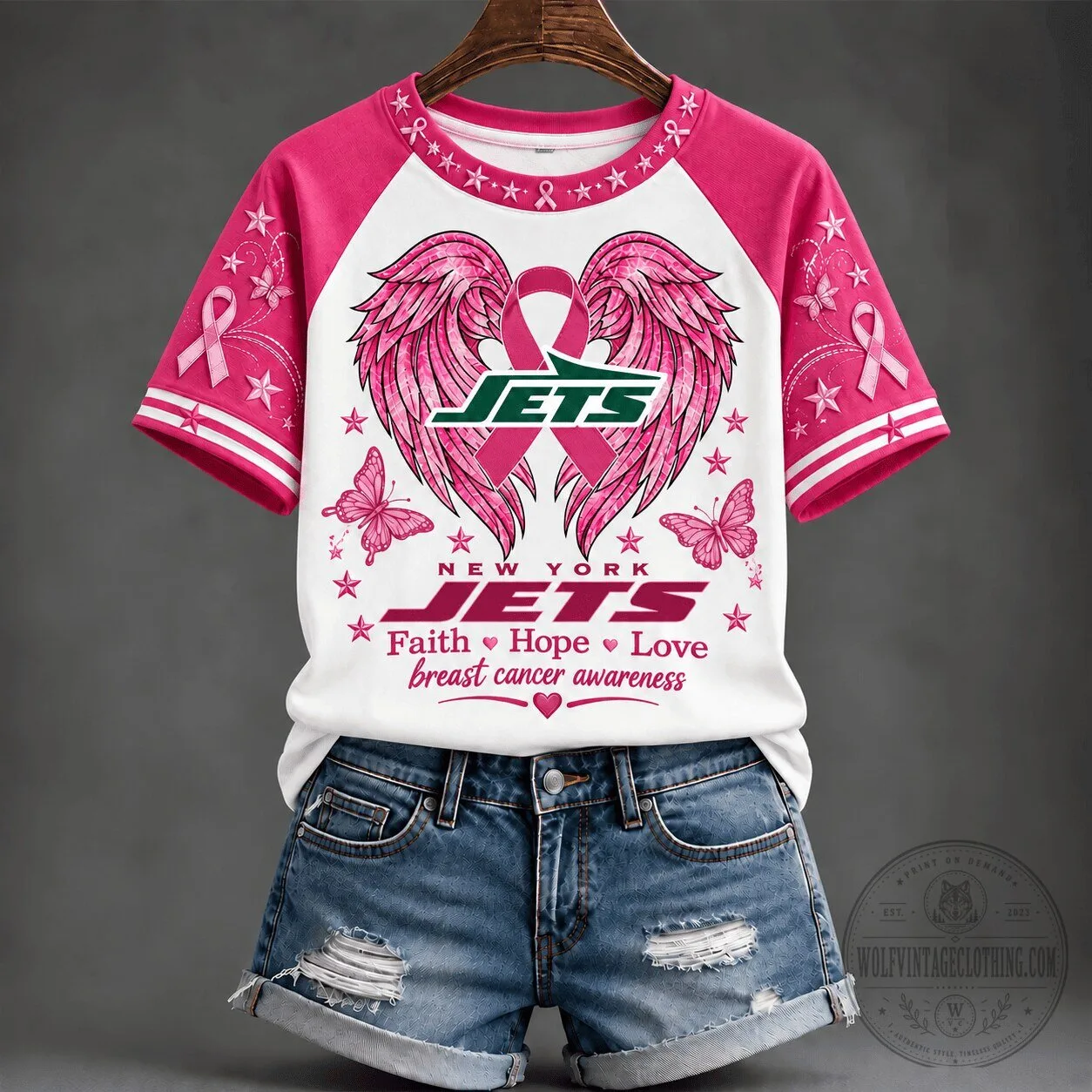 New York Jets Faith Hope Love Breast Cancer Awareness T-Shirt