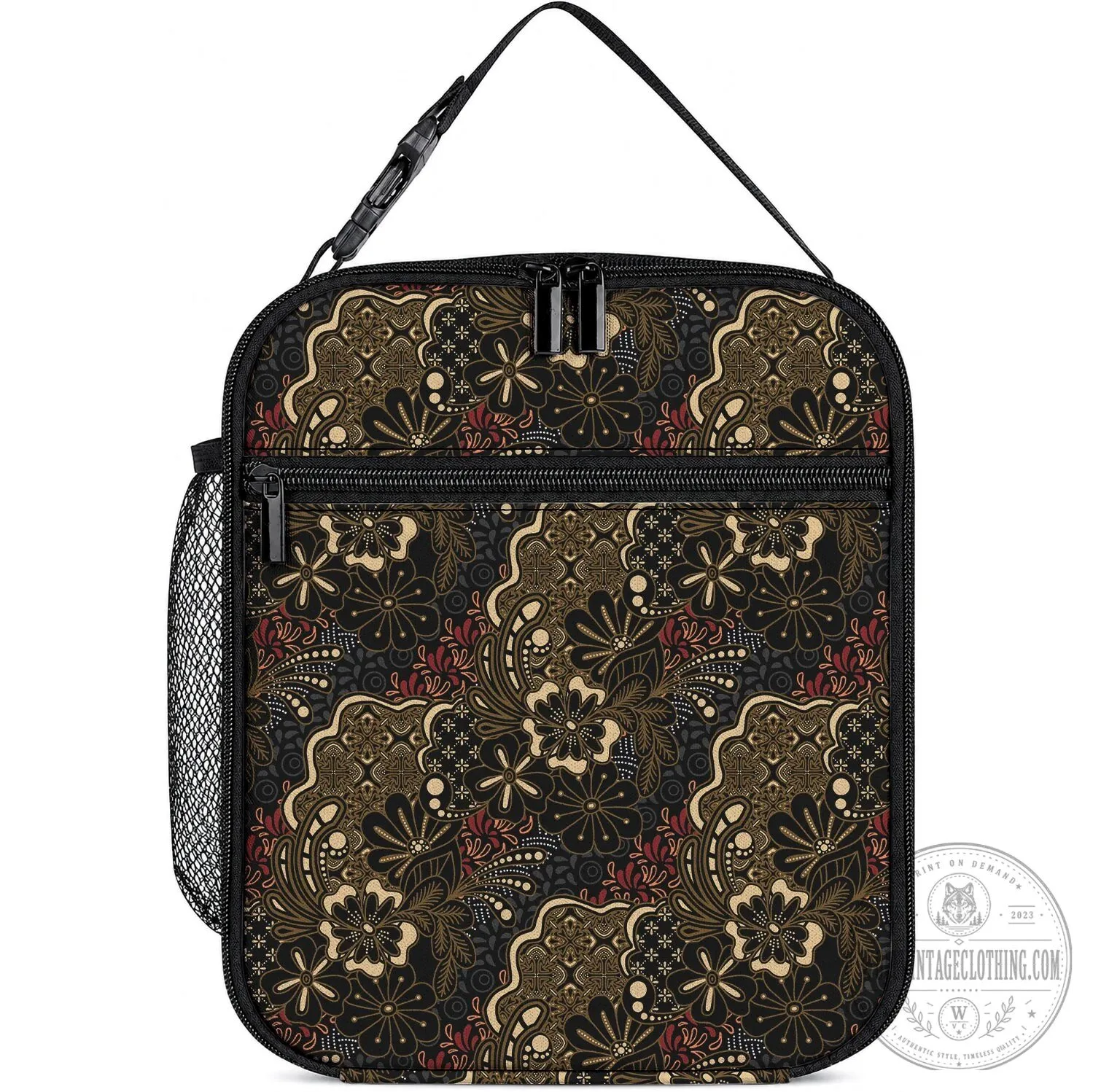 Indonesian Batik Sekar Jagad Pattern Insulated Lunch Bag with Handle