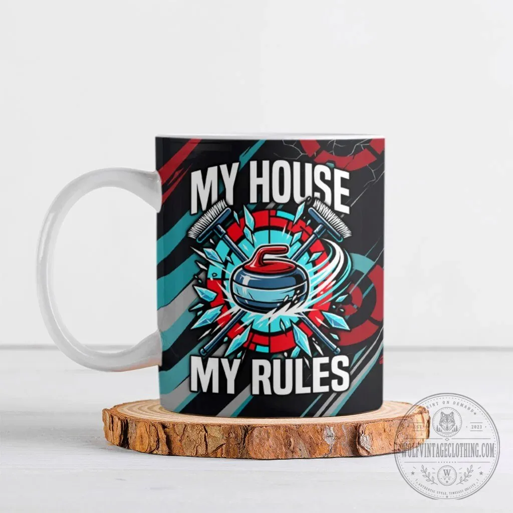 My House My Rules Curling Sports Quote Ceramic Coffee Mug 7 My House My Rules Curling Sports Quote Ceramic Coffee Mug