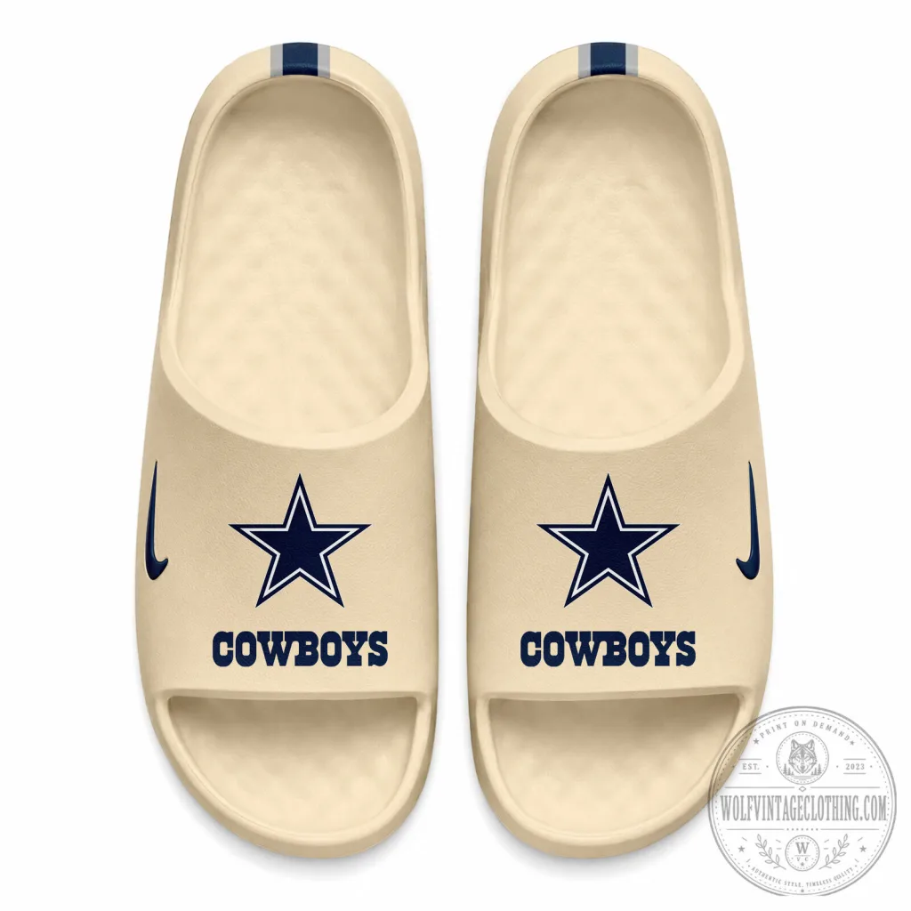 Dallas Cowboys Star Logo Cream White NFL Football Team Slide Sandals Dallas Cowboys Star Logo Cream White NFL Football Team Slide Sandals