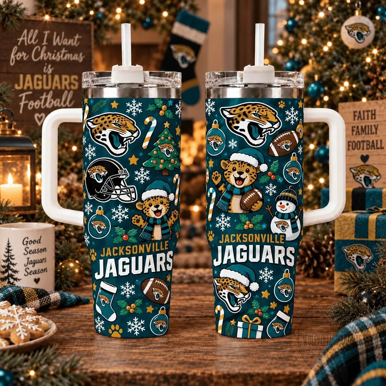 Jacksonville Jaguars Christmas Holiday Football Tumbler