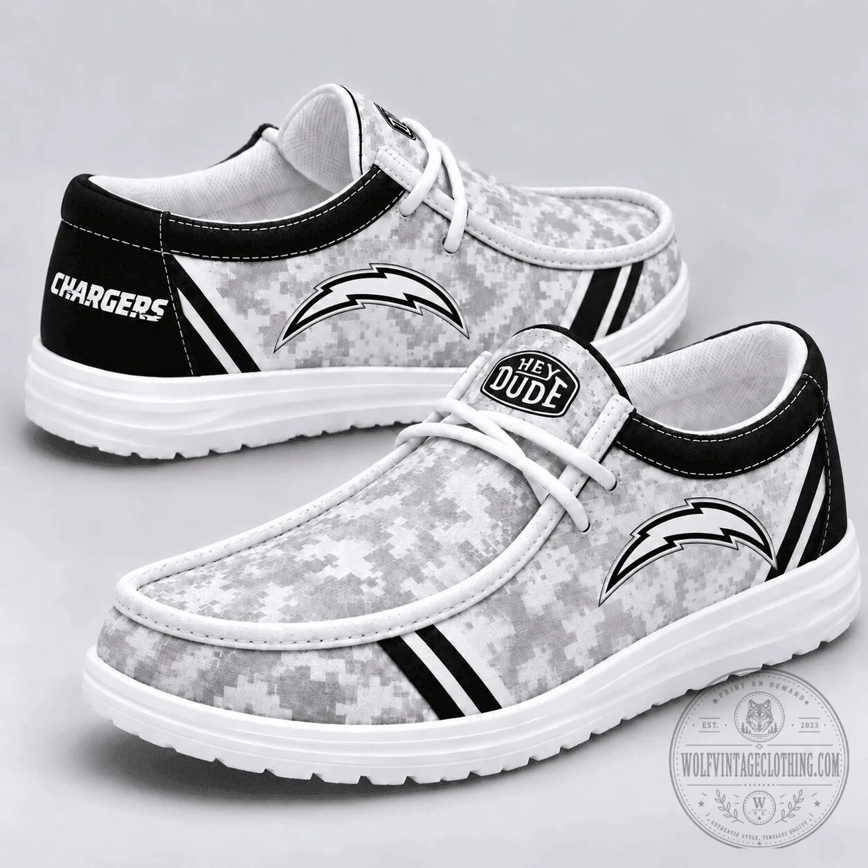 Los Angeles Chargers Digital Camouflage Hey Dude Style Shoes