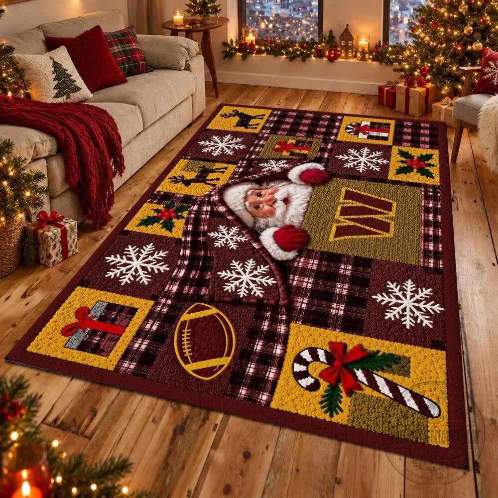 Washington Commanders Christmas Santa Claus Holiday Football Team Area Rug