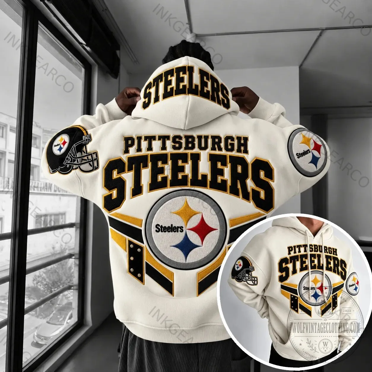 Pittsburgh Steelers Football Team Logo White Hoodie