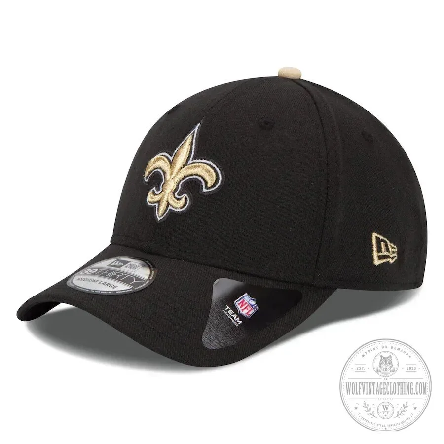 New Orleans Saints Gold Fleur de Lis Logo Black Baseball Cap Hat