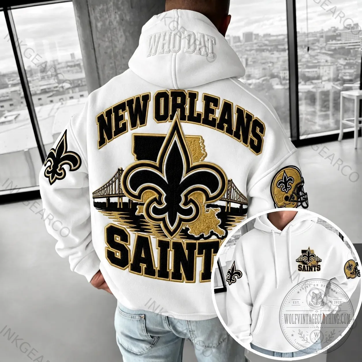 New Orleans Saints Football Team Black Gold Logo Hoodie