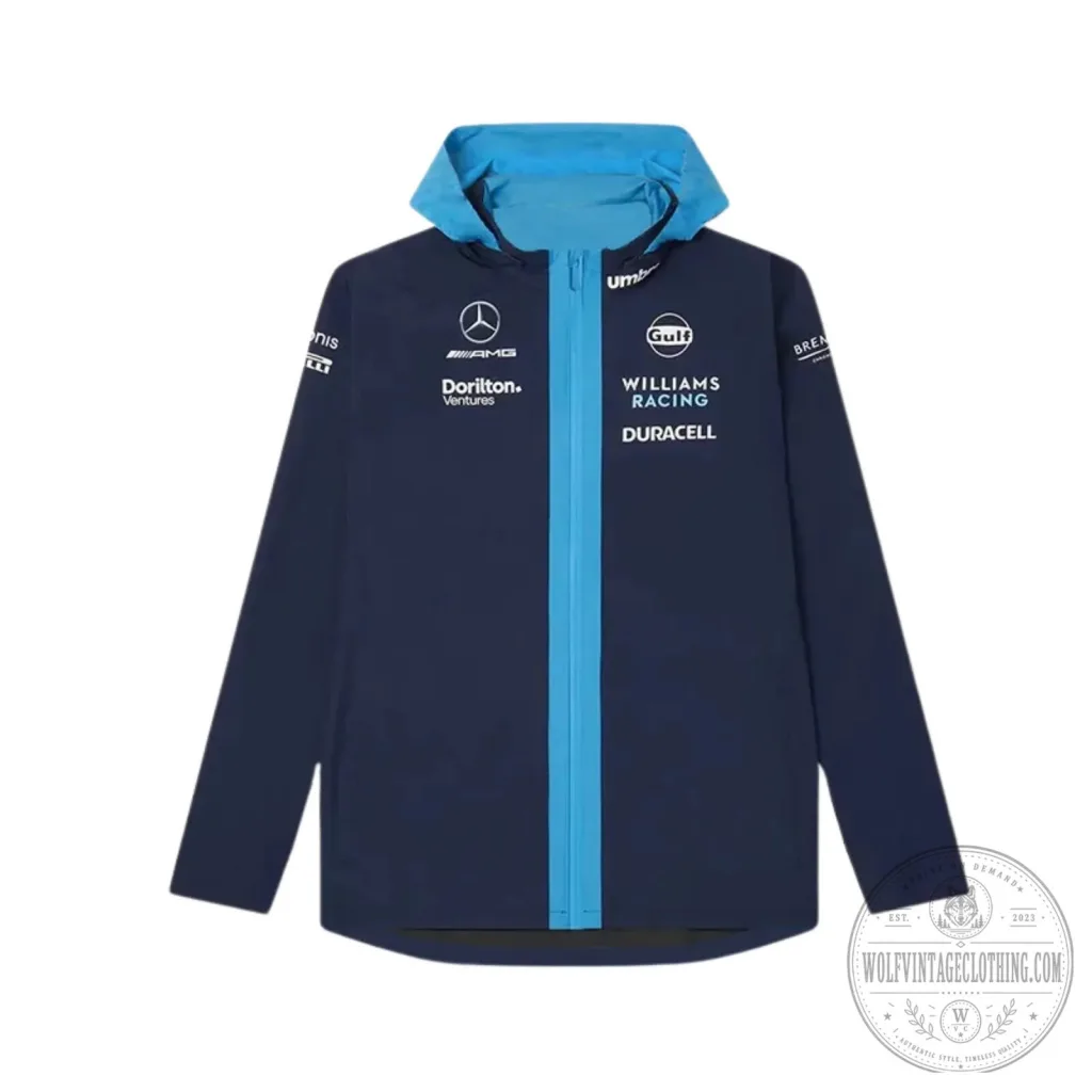 Williams Racing Formula One Team Blue and Black Rain Jacket Williams Racing Formula One Team Blue and Black Rain Jacket