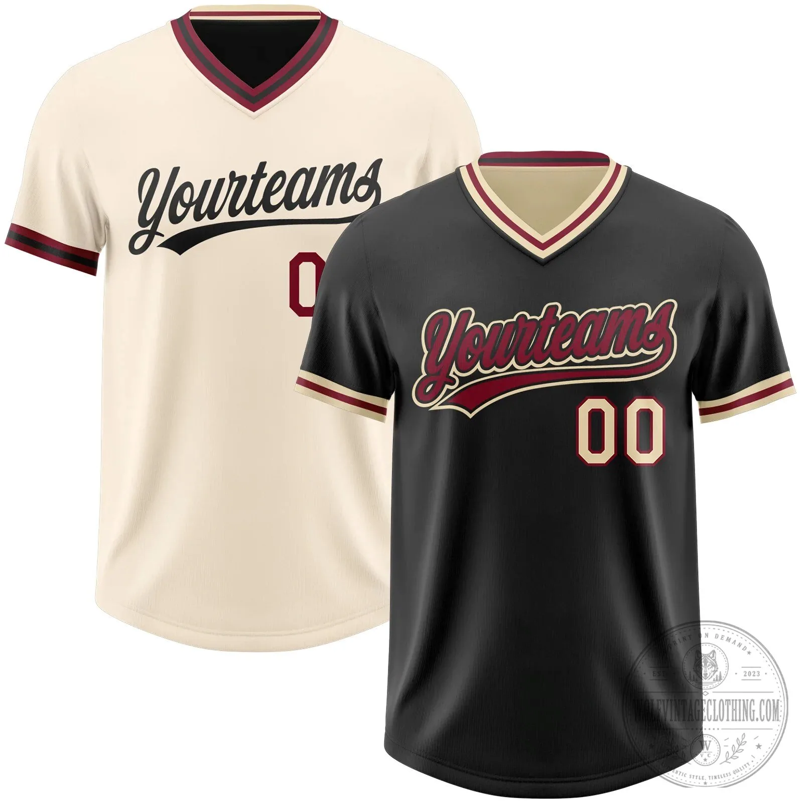 Custom Black Cream Reversible V-Neck Baseball Jersey Shirt 1 Custom Black Cream Reversible V-Neck Baseball Jersey Shirt