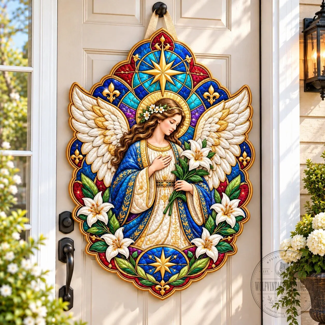 Beautiful Angel Golden Wings Custom Shape Quilted Door Hanger Wall Decor