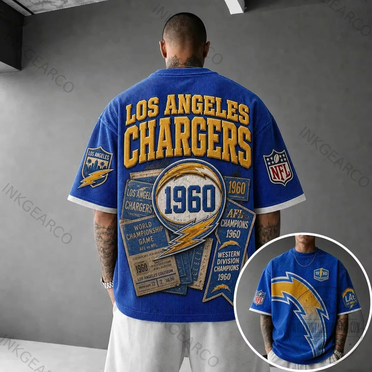 Los Angeles Chargers American Football League Champions 1960 Corduroy T-Shirt