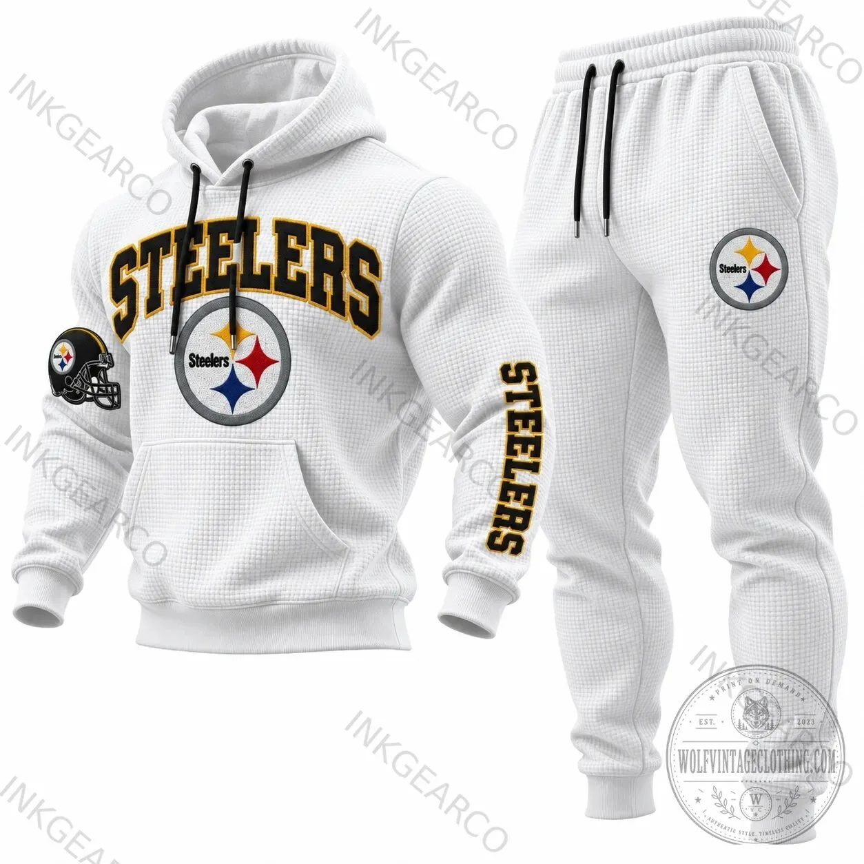 Pittsburgh Steelers Football Team Logo White Waffle Knit Hoodie