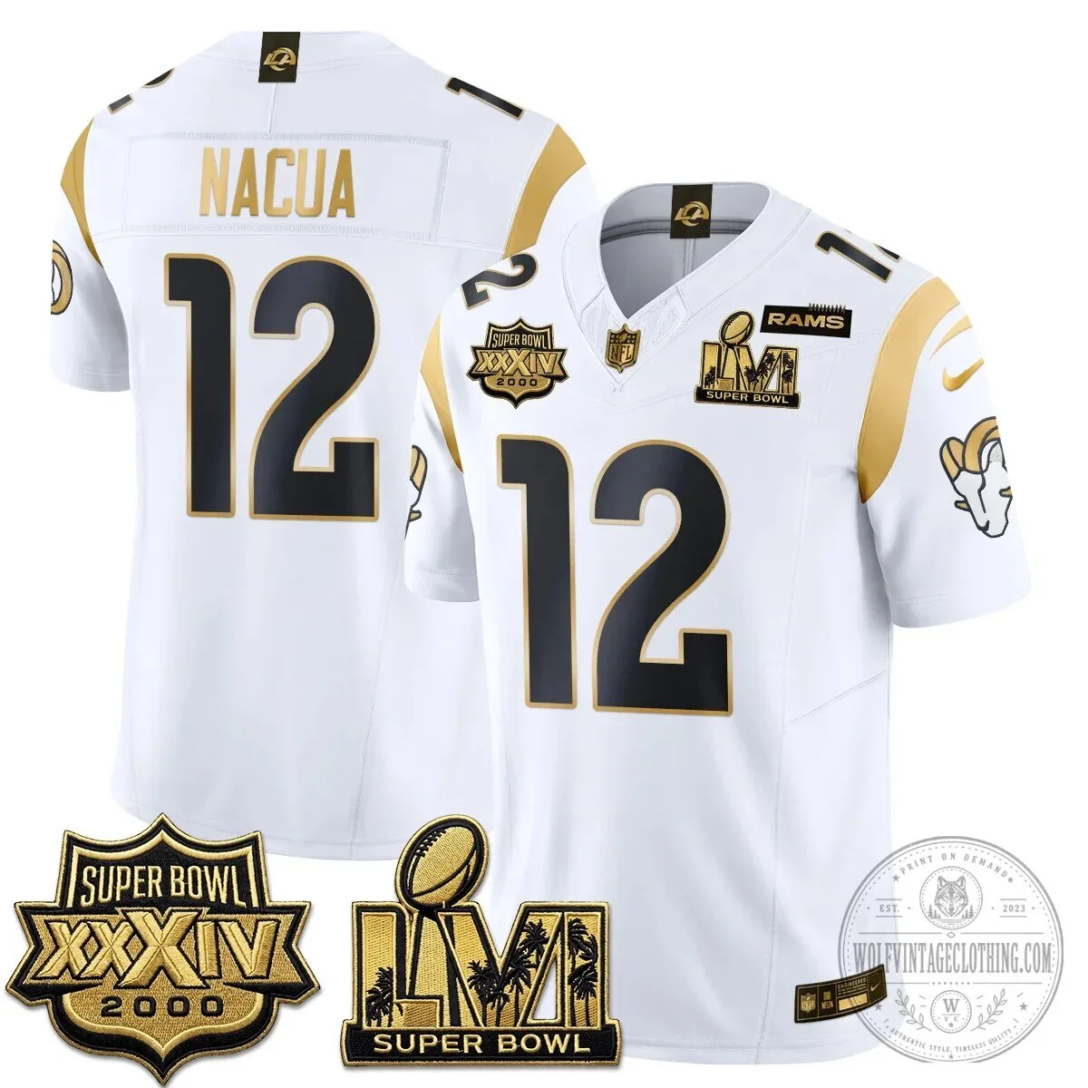Los Angeles Rams Super Bowl Champions White Gold Vapor Football Jersey 1 Los Angeles Rams Super Bowl Champions White Gold Vapor Football Jersey