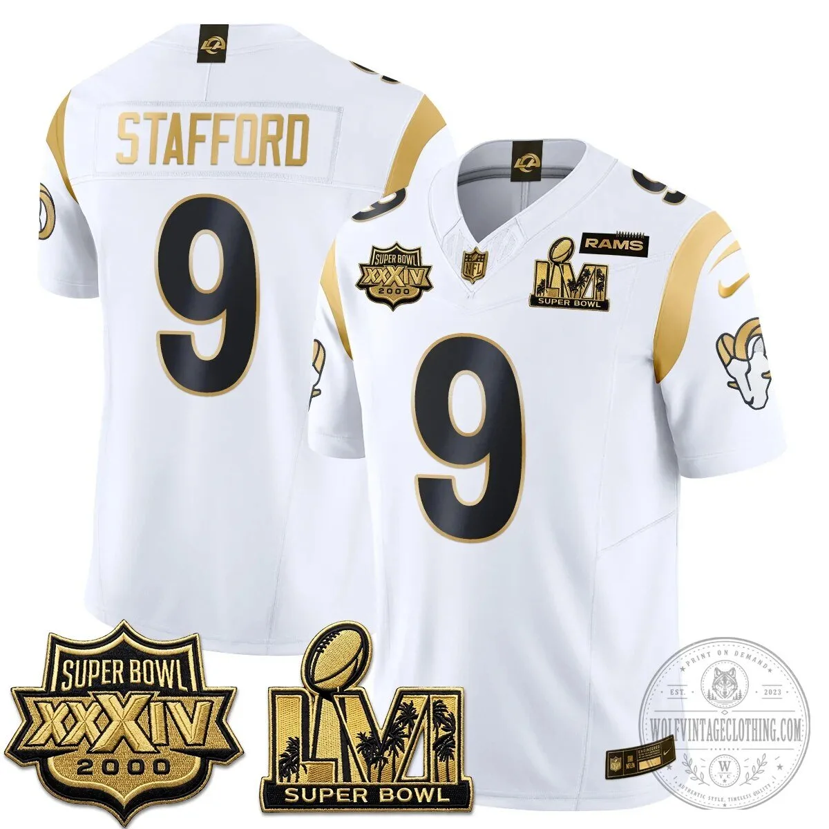 Los Angeles Rams Super Bowl Champions White Gold Vapor Football Jersey 51 Los Angeles Rams Super Bowl Champions White Gold Vapor Football Jersey