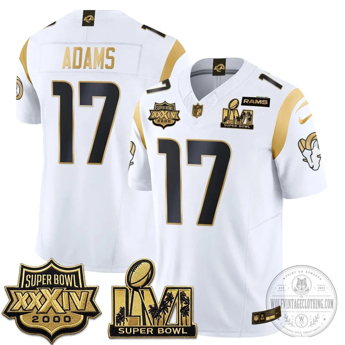 Los Angeles Rams Super Bowl Champions White Gold Vapor Football Jersey 52 Los Angeles Rams Super Bowl Champions White Gold Vapor Football Jersey