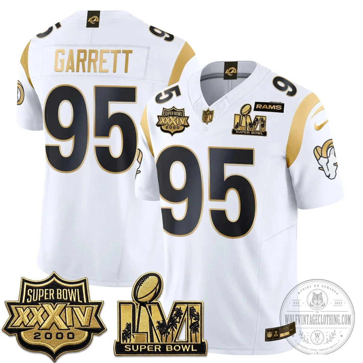 Los Angeles Rams Super Bowl Champions White Gold Vapor Football Jersey 54 Los Angeles Rams Super Bowl Champions White Gold Vapor Football Jersey