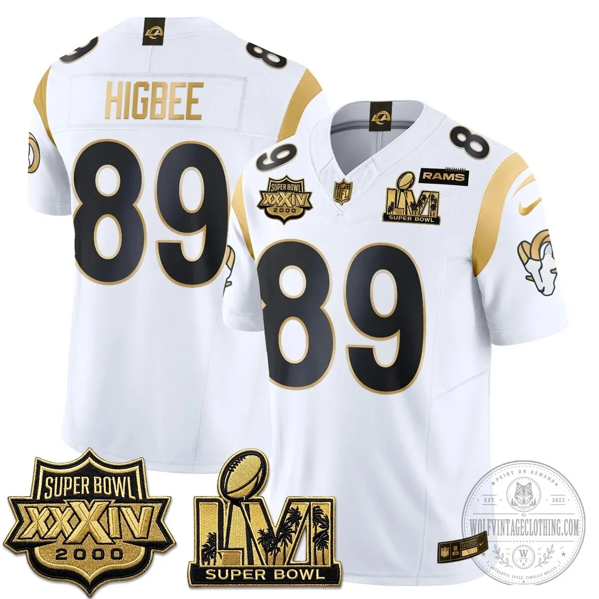 Los Angeles Rams Super Bowl Champions White Gold Vapor Football Jersey 57 Los Angeles Rams Super Bowl Champions White Gold Vapor Football Jersey