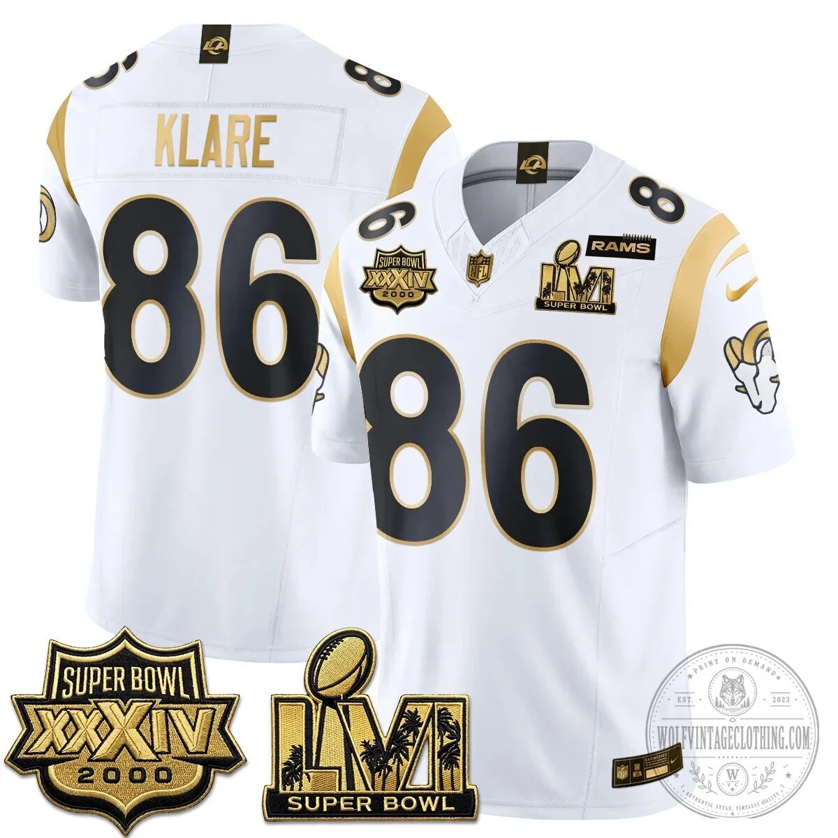 Los Angeles Rams Super Bowl Champions White Gold Vapor Football Jersey 59 Los Angeles Rams Super Bowl Champions White Gold Vapor Football Jersey