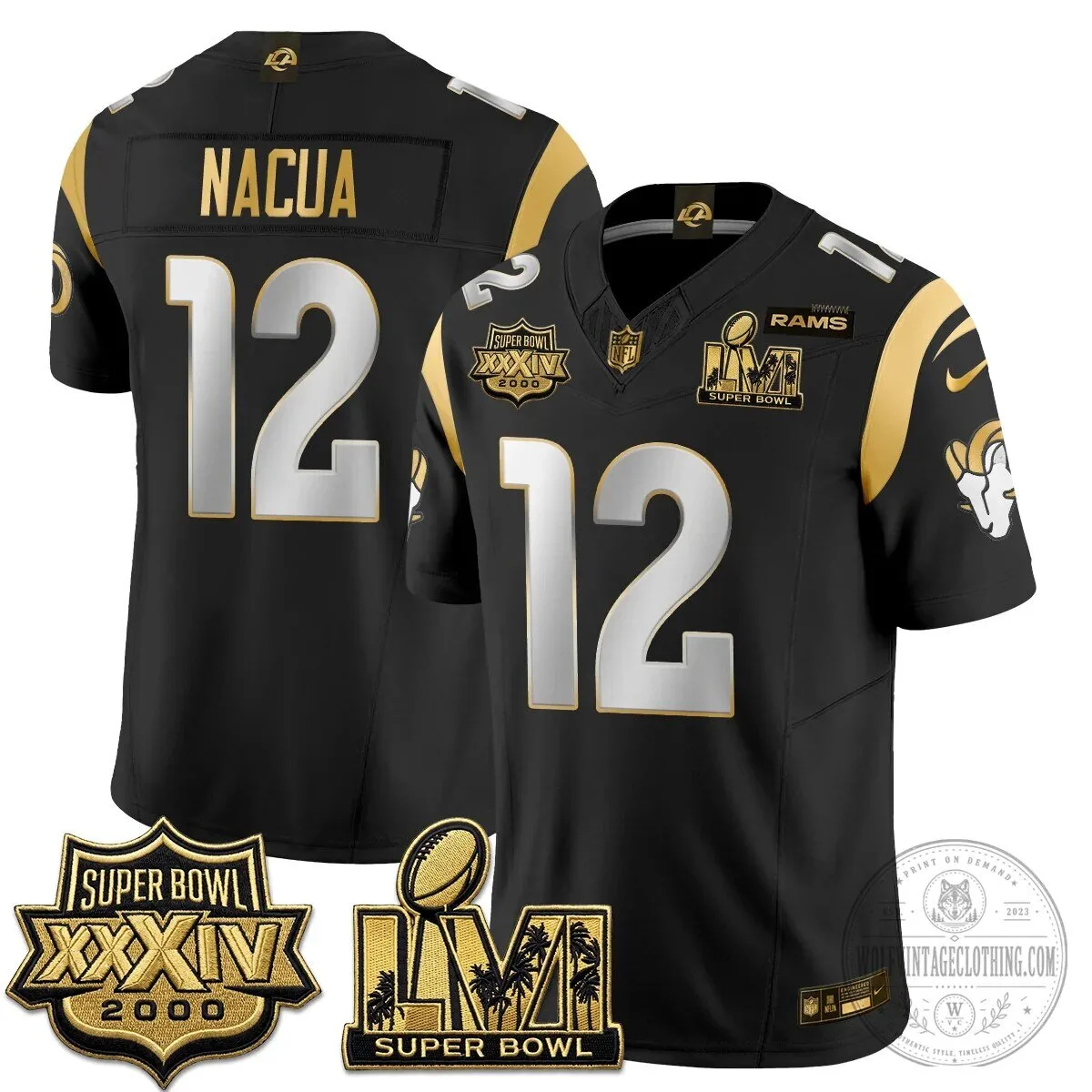 Los Angeles Rams Super Bowl Champions White Gold Vapor Football Jersey 74 Los Angeles Rams Super Bowl Champions White Gold Vapor Football Jersey