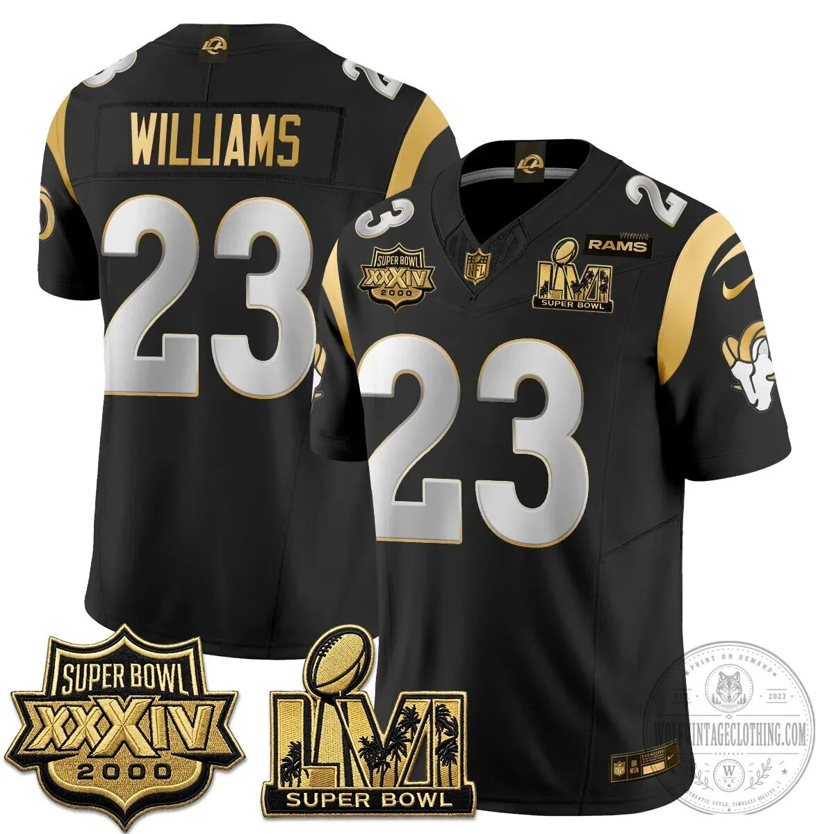 Los Angeles Rams Super Bowl Champions White Gold Vapor Football Jersey 77 Los Angeles Rams Super Bowl Champions White Gold Vapor Football Jersey