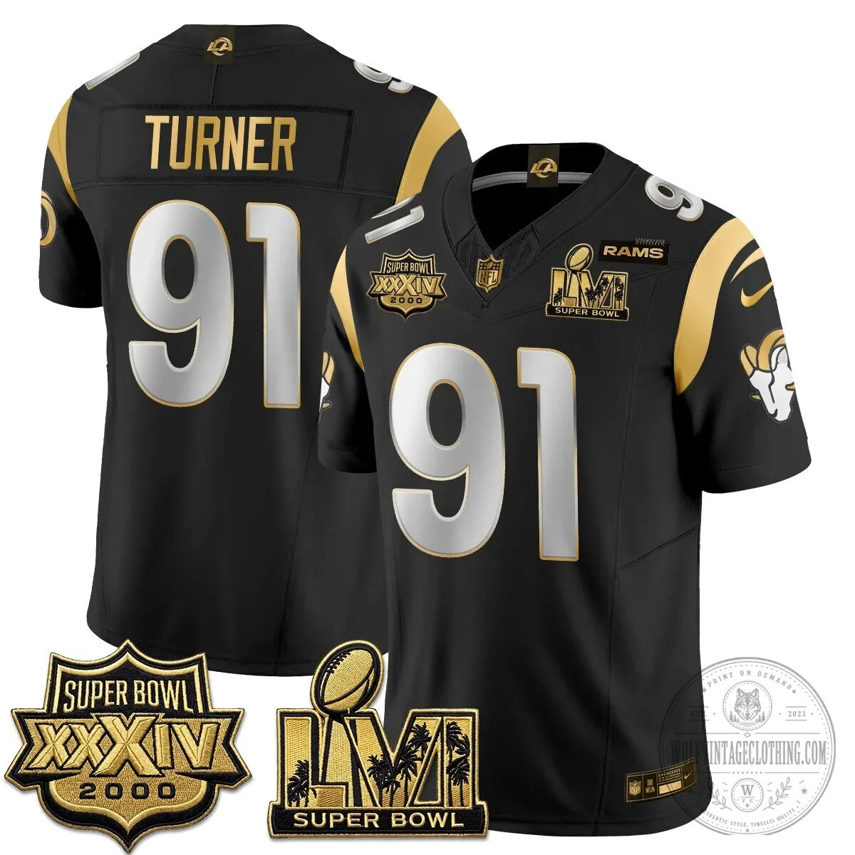 Los Angeles Rams Super Bowl Champions White Gold Vapor Football Jersey 80 Los Angeles Rams Super Bowl Champions White Gold Vapor Football Jersey