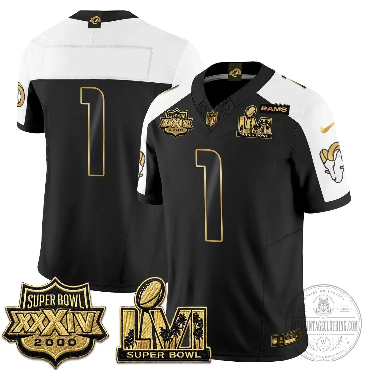Los Angeles Rams Super Bowl Champions White Gold Vapor Football Jersey 96 Los Angeles Rams Super Bowl Champions White Gold Vapor Football Jersey