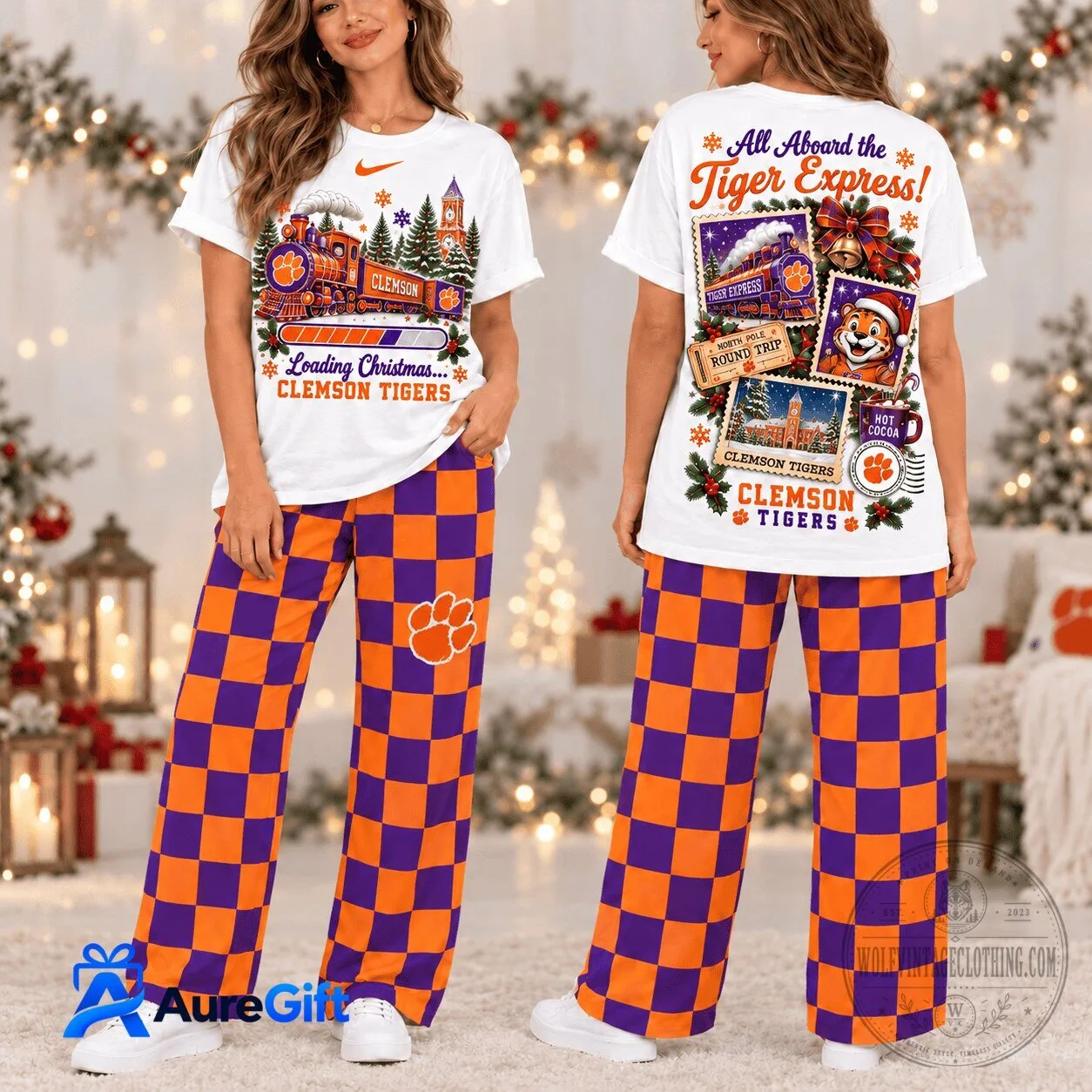 Clemson Tigers Christmas Holiday Pajamas Set for Women