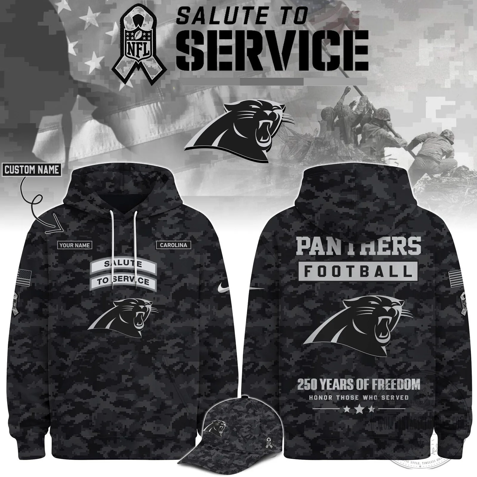 Carolina Panthers Salute To Service Veterans Day Digital Camouflage Hoodie