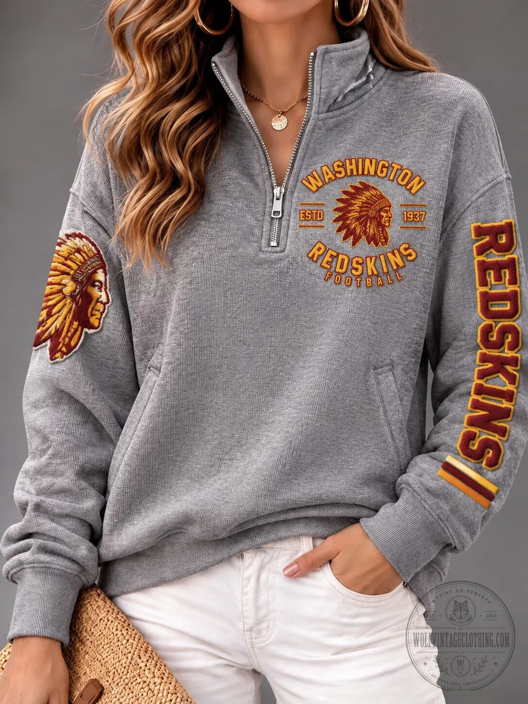 Washington Redskins Football Team Quarter-Zip Pullover Sweatshirt 3 Washington Redskins Football Team Quarter-Zip Pullover Sweatshirt
