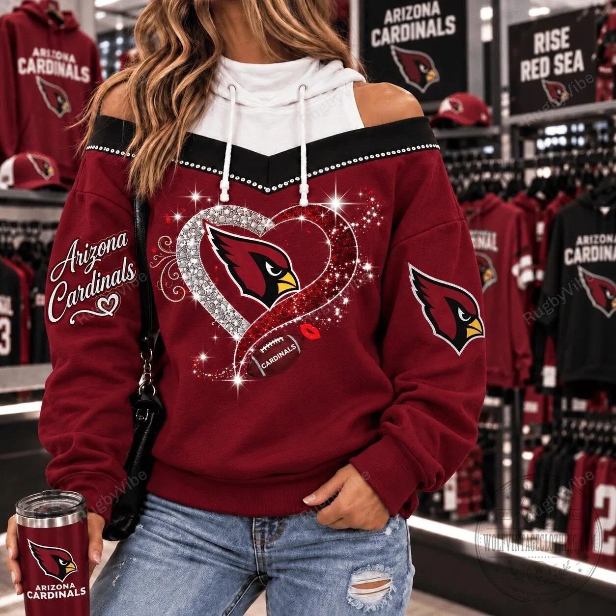 Arizona Cardinals Football Team Sparkle Heart Design Women's Hoodie 2 Arizona Cardinals Football Team Sparkle Heart Design Women's Hoodie