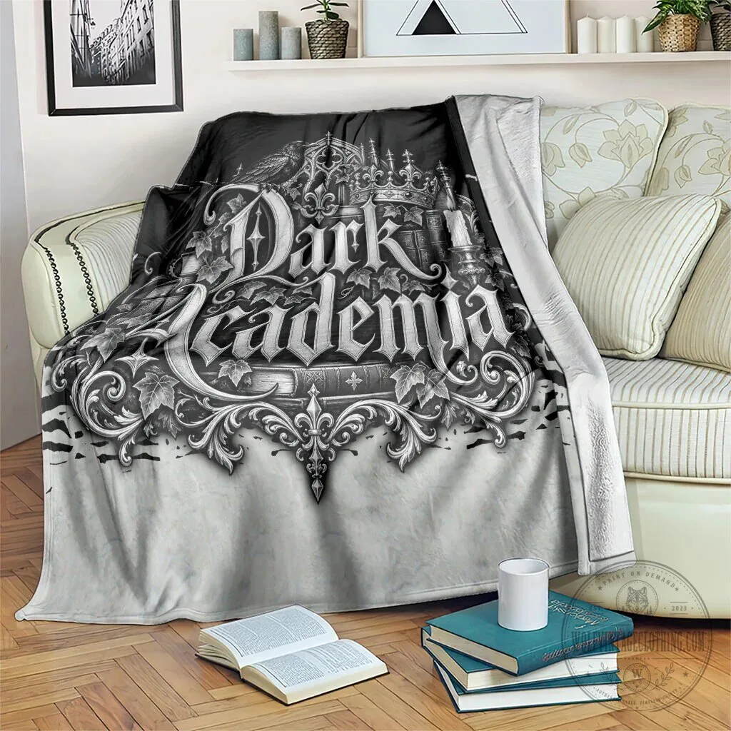 Dark Academia Gothic Literature Vintage Bookish Aesthetic Raven Throw Blanket