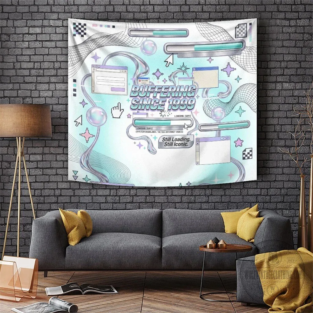 Buffering Since 1999 Y2K Retro Tech Vaporwave 90s Cyber Aesthetic Wall Tapestry
